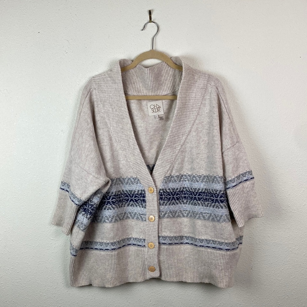 Chaser | Oversized Chunky Fair Isle Knit Button Front Cardigan L